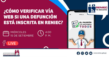 Realiza tus consultas sobre como verificar vía web si una defunción esta inscrita en Reniec