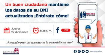 (Evento Virtual Gratuito) RENIEC: Un buen ciudadano mantiene los datos de su DNI actualizados