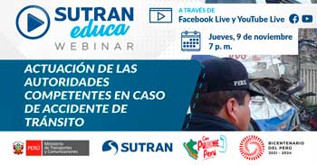 Webinar online gratis "Actuación de las autoridades competentes en caso de accidente de tránsito" de la SUTRAN