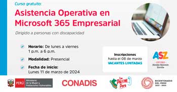 Curso presencial gratis "Asistencia Operativa en Microsoft 365 Empresarial" del MIMP