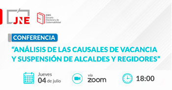 Conferencia online  "Análisis de las causales de vacancia y suspensión de alcaldes y regidores" del JNE