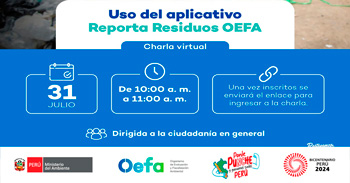 Charla online gratis "Uso del aplicativo Reporta Residuos" de la OEFA