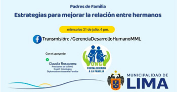 Evento online "Estrategias para mejorar la relación entre hermanos" de la Municipalidad de Lima