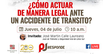 Evento online gratis "¿Como actuar de manera legal ante un accidente de transito?" del Poder Judicial del Perú