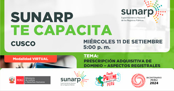 Charla online gratis "Prescripción Adquisitiva de Dominio - Aspectos Registratales" de la SUNARP