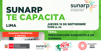 Charla online y presencial gratis "Prescripción adquisitiva de dominio" de la SUNARP