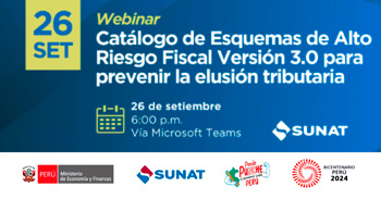 Webinar online gratis "Catálogo de Esquemas de Alto Riesgo Fiscal Versión 3.0 para prevenir" de la SUNAT