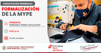 Capacitación presencial "Formalización de la mype" del DRTPE  de San Martín