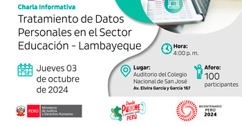 Charla presencial "Tratamiento de Datos Personales en el Sector Educación" del MINJUSDH