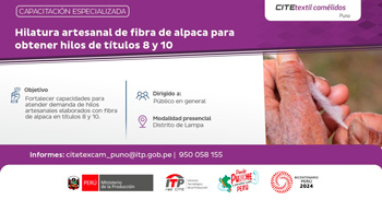 Curso presencial "Hilatura artesanal de fibra de alpaca título 8 y 10" de CITEtextil camélidos