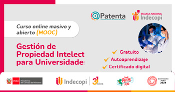 Curso online gratis con certificado sobre Gestión de Propiedad Intelectual​ para universidades de INDECOPI