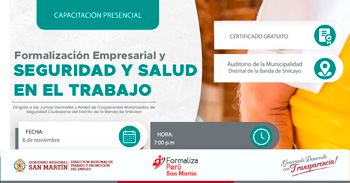 Capacitación presencial "Formaliazación empresarial y seguridad y salud en el trabajo" 