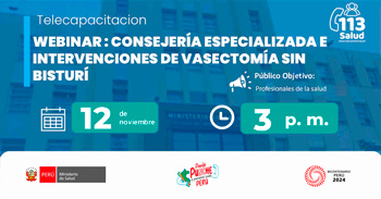 Webinar online "Consejería especializada e intervenciones de vasectomía sin bisturí" del  MINSA