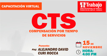 Capacitación online gratis "Compensación por tiempo de servicio" de la DRTPE de Huánuco