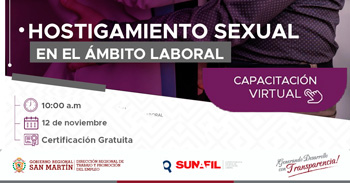 Capacitación online gratis "Hostigamiento sexual en el ámbito laboral" del DRTPE  de San Martín