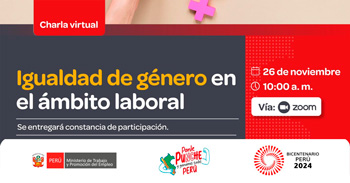 Charla gratis online "Igualdad de género en el ámbito laboral" del MTPE