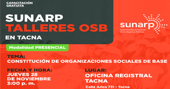 Charla presencial gratis  Constitución de organizaciones sociales de base de la SUNARP