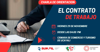 Charla online "El contrato de trabajo"  de la Cámara de Comercio, Industria y Turismo de Ucayali