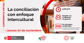 Conferencia online "Conciliación con enfoque intercultural" del MINJUSDH