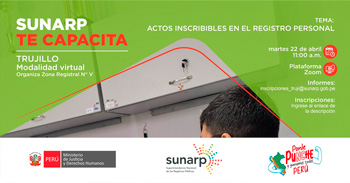 Capacitación virtual gratis "Actos Inscribibles en el Registro Personal" de la Sunarp