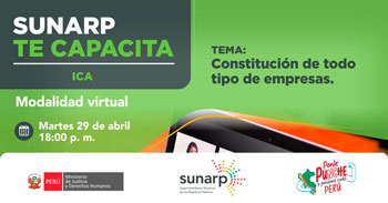 Capacitación online gratis "Constitución de todo tipo de empresas" de la SUNARP