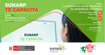 Capacitación virtual gratis "La donación en el registro de propiedad inmueble" de la Sunarp