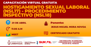Capacitación online gratis "Hostigamiento sexual laboral - procedimiento inspectivo" de la Región Lambayeque