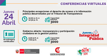 Conferencias online denominados "Jueves De Integridad Pública" del MINJUSDH