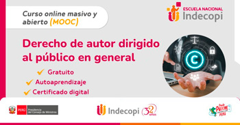 Curso online gratis con certificado sobre "Derecho de Autor dirigido al público en general" de INDECOPI