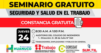 Seminario presencial gratis "Seguridad y Salud en el Trabajo" de la DRTPE Huánuco