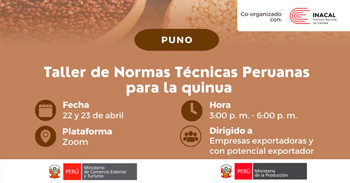 Taller online gratis "Normas Técnicas Peruanas para la Quinua" del Inacal