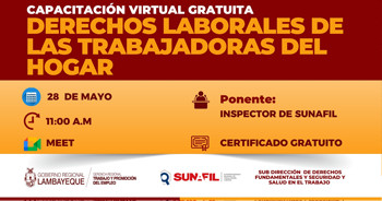  Capacitación online gratis "Derechos Laborales de las Trabajadoras del Hogar" de la GRTPE Lambayeque