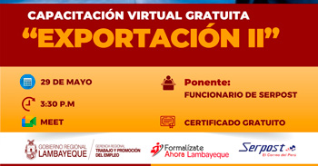  Capacitación online gratis "Exportación II" de la GRTPE Lambayeque