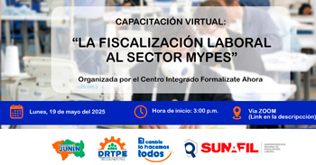  Capacitación online gratis "La Fiscalización Laboral al Sector MYPE"  de la DRTPE Junín
