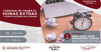Capacitación online gratis "JORNADA DE TRABAJO, HORAS EXTRAS Y BONIFICACIONES NOCTURNAS" DRTPE de San Martín