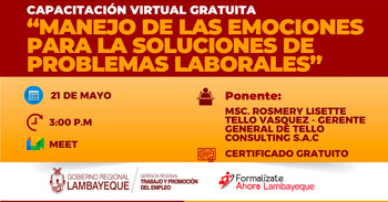  Capacitación online gratis "Manejo de las emociones para la solución de problemas laborales" GRTPE Lambayeque