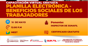 Capacitación online gratis Planilla Electrónica - Beneficios Sociales de los Trabajadores de la GRTPE Lambayeque