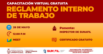  Capacitación online gratis "Reglamento interno de trabajo" de la GRTPE Lambayeque