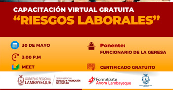  Capacitación online gratis "Riesgos laborales" de la GRTPE Lambayeque