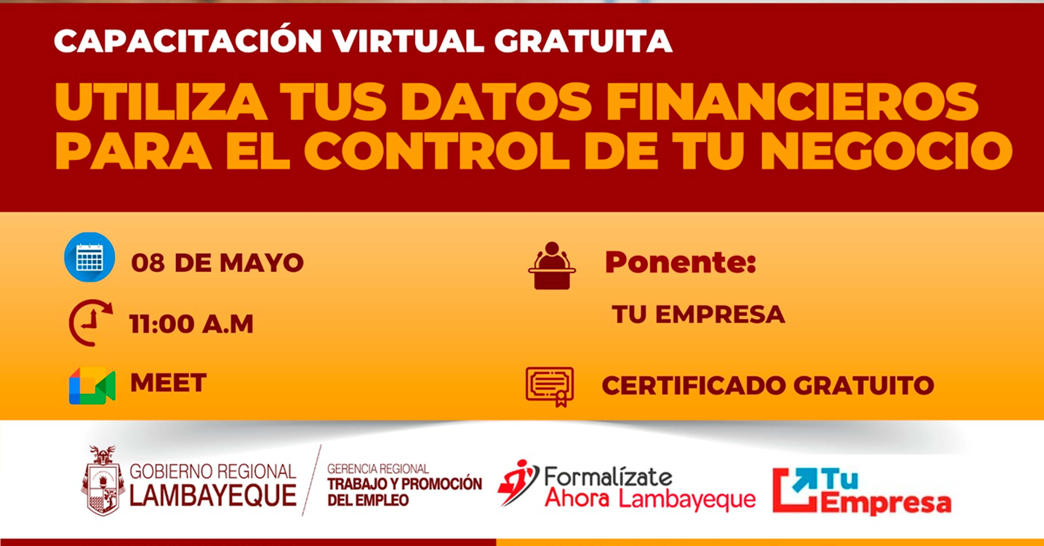 Capacitación online gratis Utiliza tus datos financieros para el control de tu negocio de la GRTPE Lambayeque