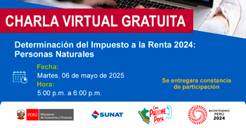 Charla online gratis "Determinación del Impuesto a la Renta 2024: Personas Naturales" de la SUNAT
