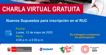 Charla online gratis "Nuevos Supuestos para inscripción en el RUC" de la SUNAT