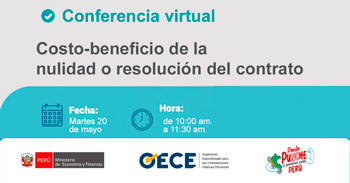 Conferencia virtual gratuita "⁠Costo-beneficio de la nulidad o resolución del contrato" del OECE