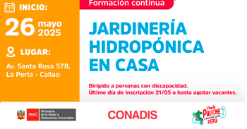 Curso presencial gratis "Jardinería Hipropónica en Casa" del MIMP Conadis