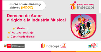 Curso online gratis con certificado sobre "Derecho de Autor dirigido a la industria musical" de INDECOPI