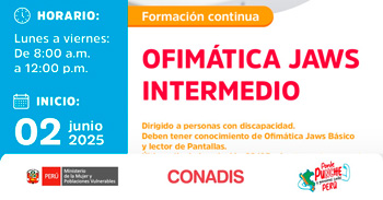 Curso online gratis "Ofimática JAWS intermedio" del MIMP Conadis