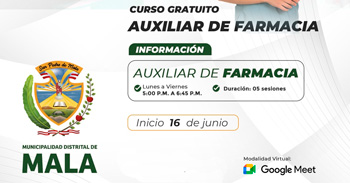  Curso online gratis de "Auxiliar de farmacia" de la Municipalidad Distrital de Mala