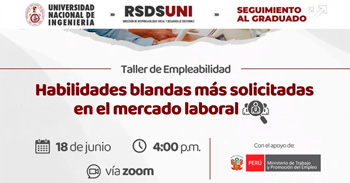  Taller online gratis "Habilidades blandas más solicitadas en el mercado laboral" del RSDS UNI