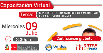  Capacitación online gratis "Contratos de trabajo sujeto a modalidad en la actividad privada" de la DRTPE Pasco