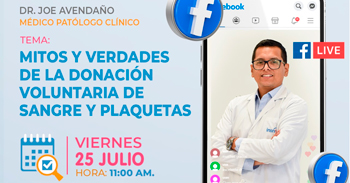 Evento online gratis "Mitos y verdades de la donación voluntaria de sangre y plaquetas" del INSNSB